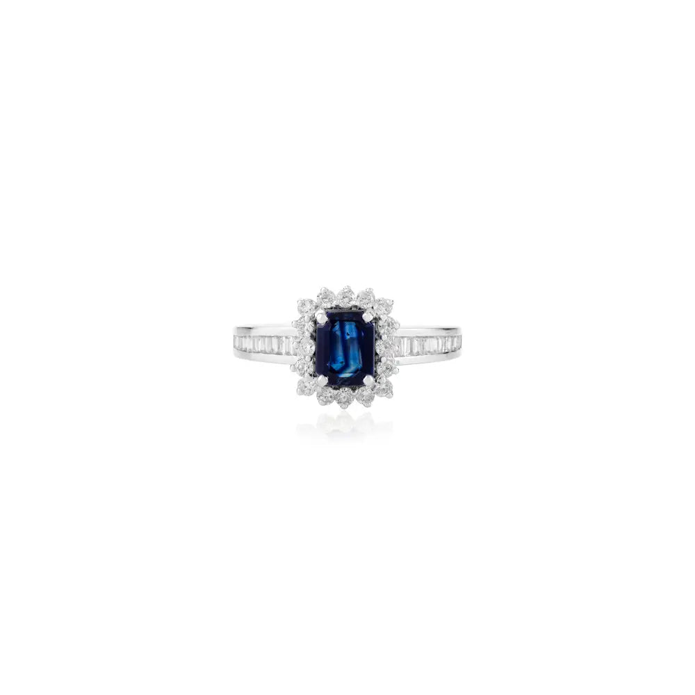Prong Setting Blue Sapphire & Diamond Wedding Ring Newly Design 14K White Gold Jewelry