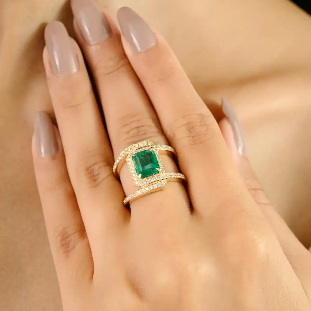 2 Ct. Emerald & Diamond Fine Split Shank Wedding Ring Wholesale 14K Yellow Gold New Jewelry