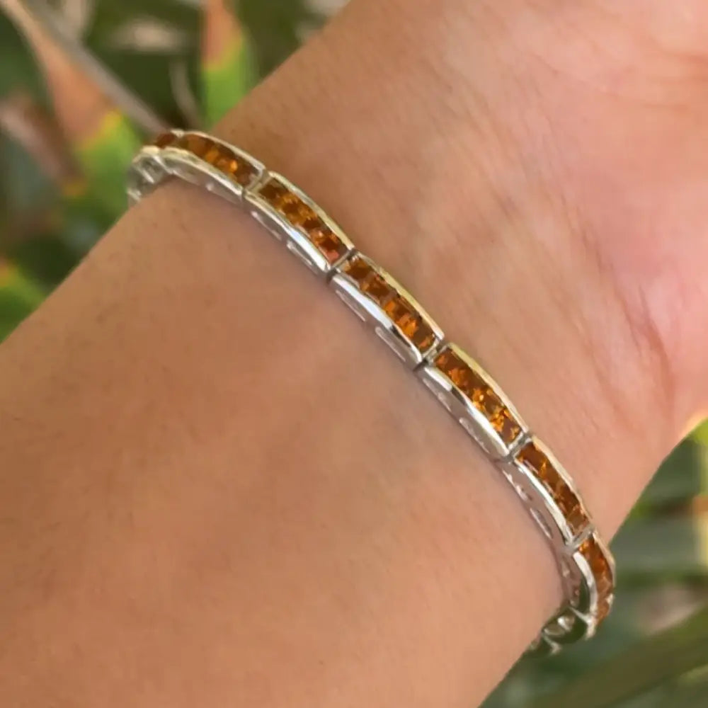 Square Cut Citrine Gemstone Tennis Bracelet For Daily Wear Pure 925 Sterling Silver