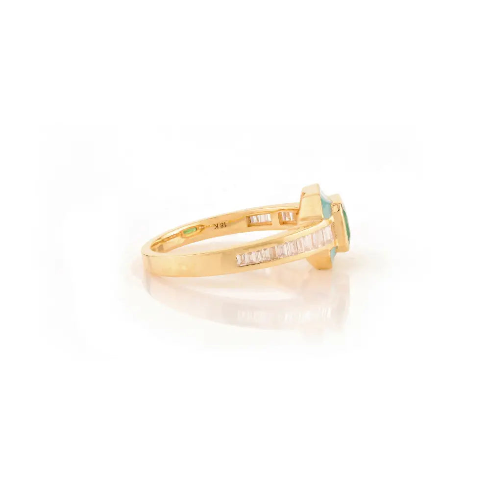 Trending Jewelry Genuine Emerald & Diamond Statement Enamel Ring Handmade Jewelry
