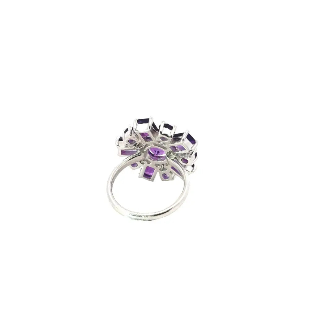 Modern Design Handmade Fine Amethyst Flower Cocktail Ring For Wedding In 925 Silver