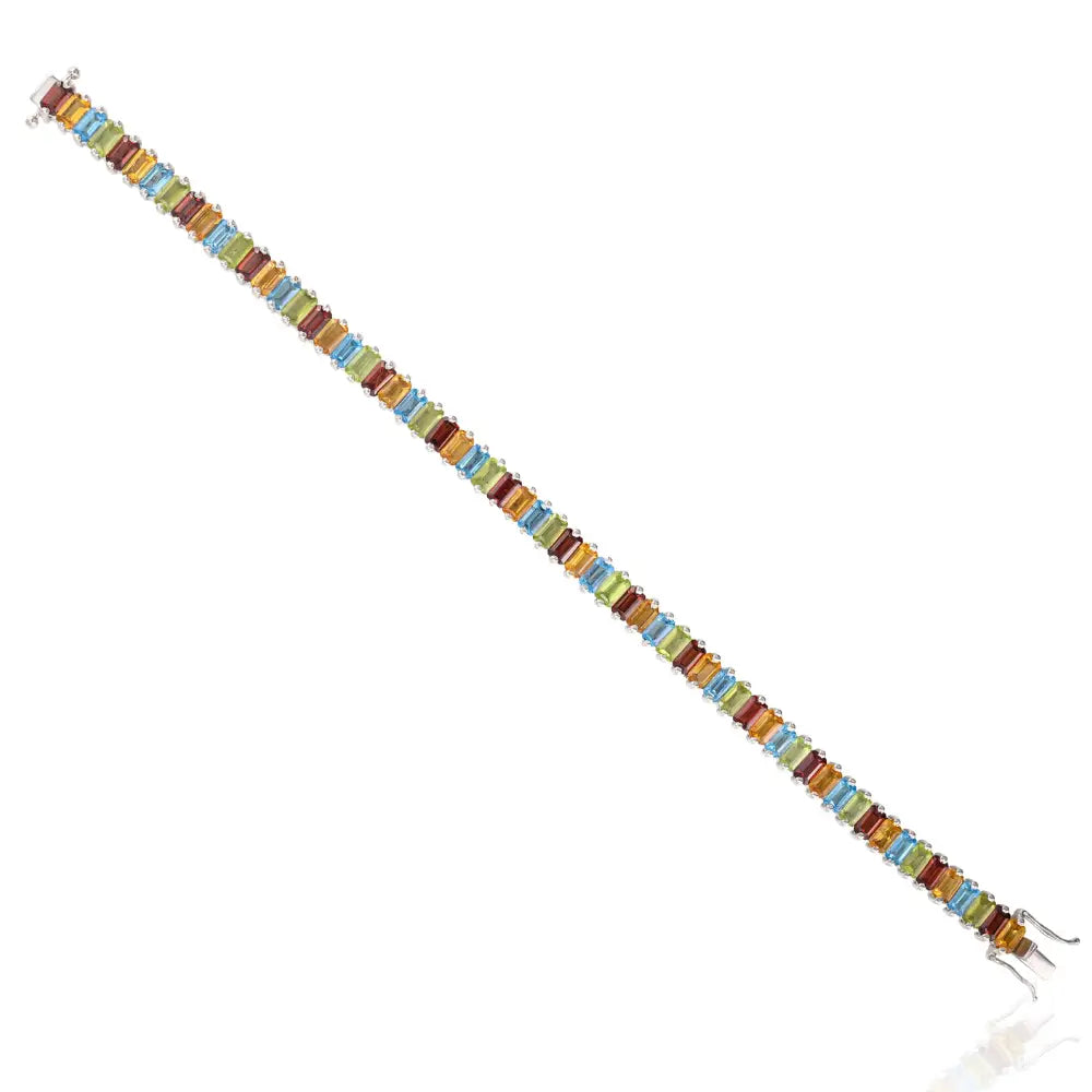 New Trendy Products Baguette Shape Multi Gemstone Sterling Silver Bracelet For Wedding