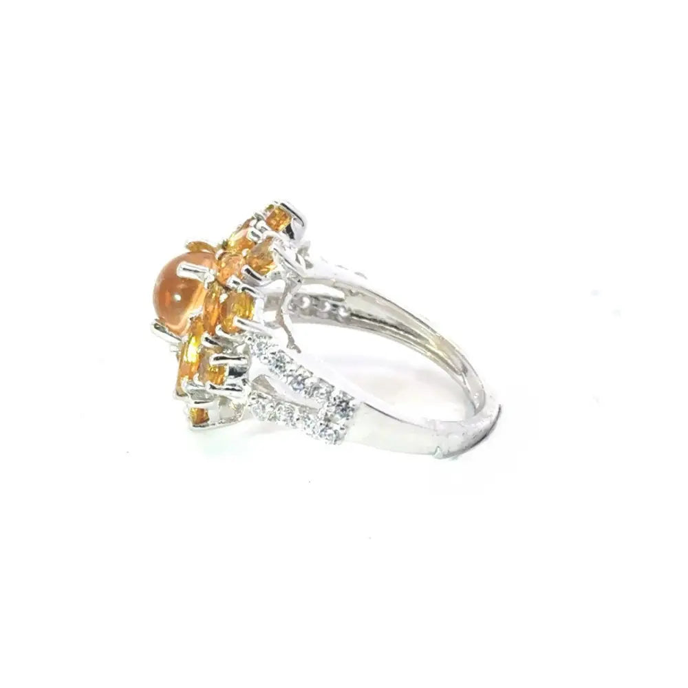 Superior Quality Solid Silver Citrine & American Diamond Cocktail Ring Semi Precious Jewelry