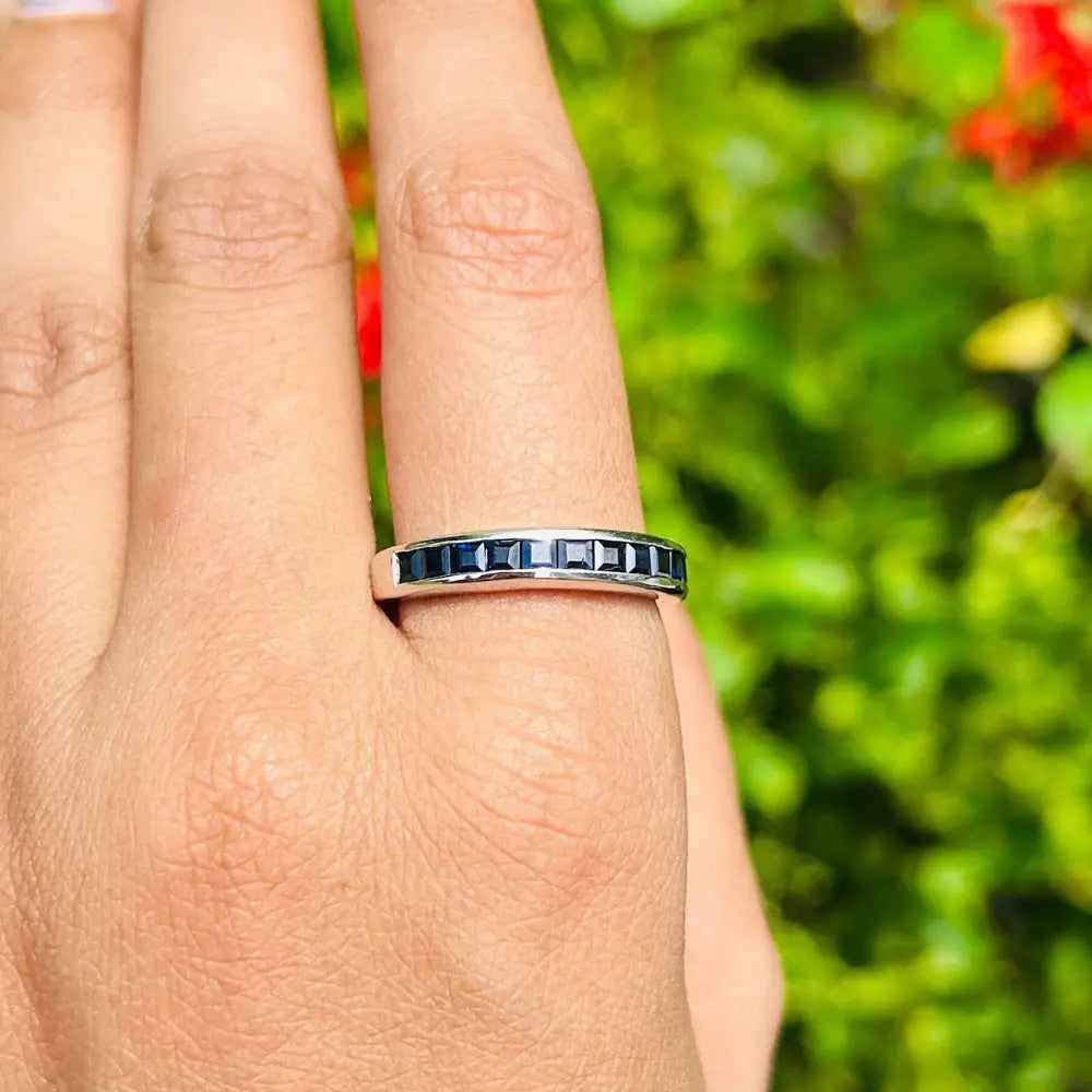 Elegant & Classic Sterling 925 Silver Sapphire Half Eternity Band Ring Trending Jewelry Supplier