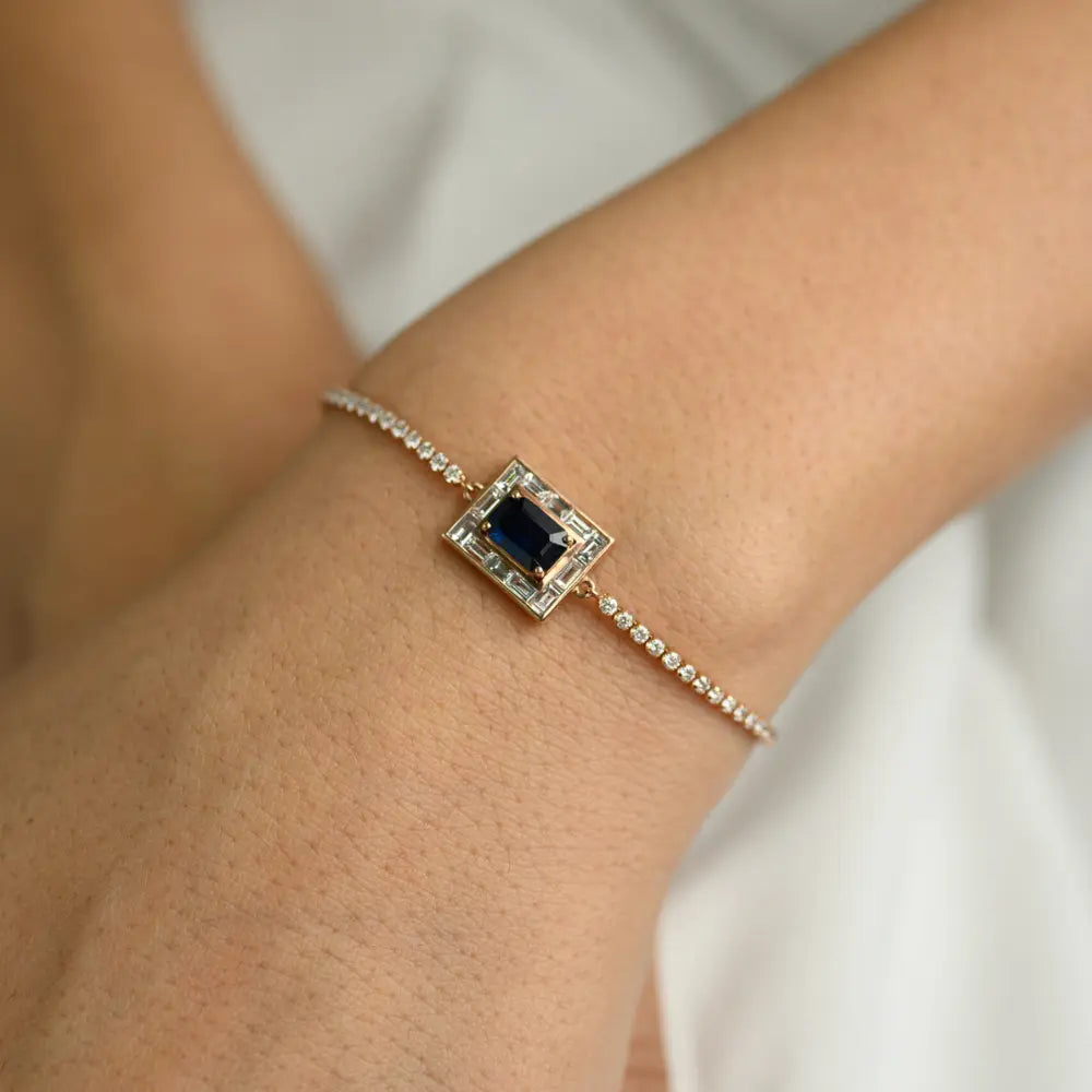 Minimal Jewelry Natural Blue Sapphire & Diamond 14K Rose Gold Stylish & Unique Bracelet