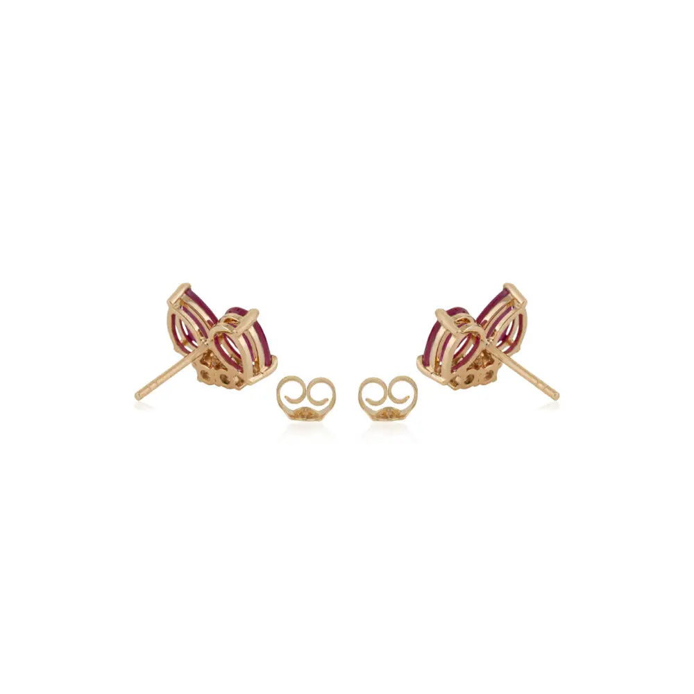Latest Design Ruby & Diamond Small Gemstone Stud Earrings 14K Real Yellow Gold Fine Jewelry