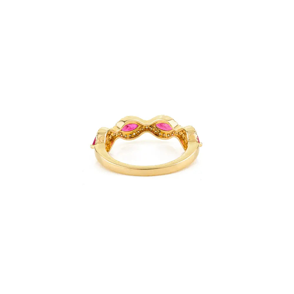 Best Selling Ruby & Diamond Half Eternity Band Ring Real K14 Yellow Gold Unique Jewelry