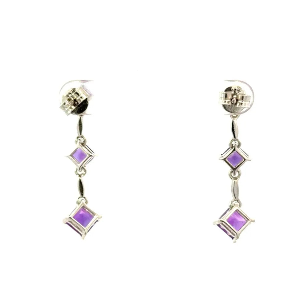 Exclusive Jewelry Square Shape Amethyst & American Diamond Dangle Earrings