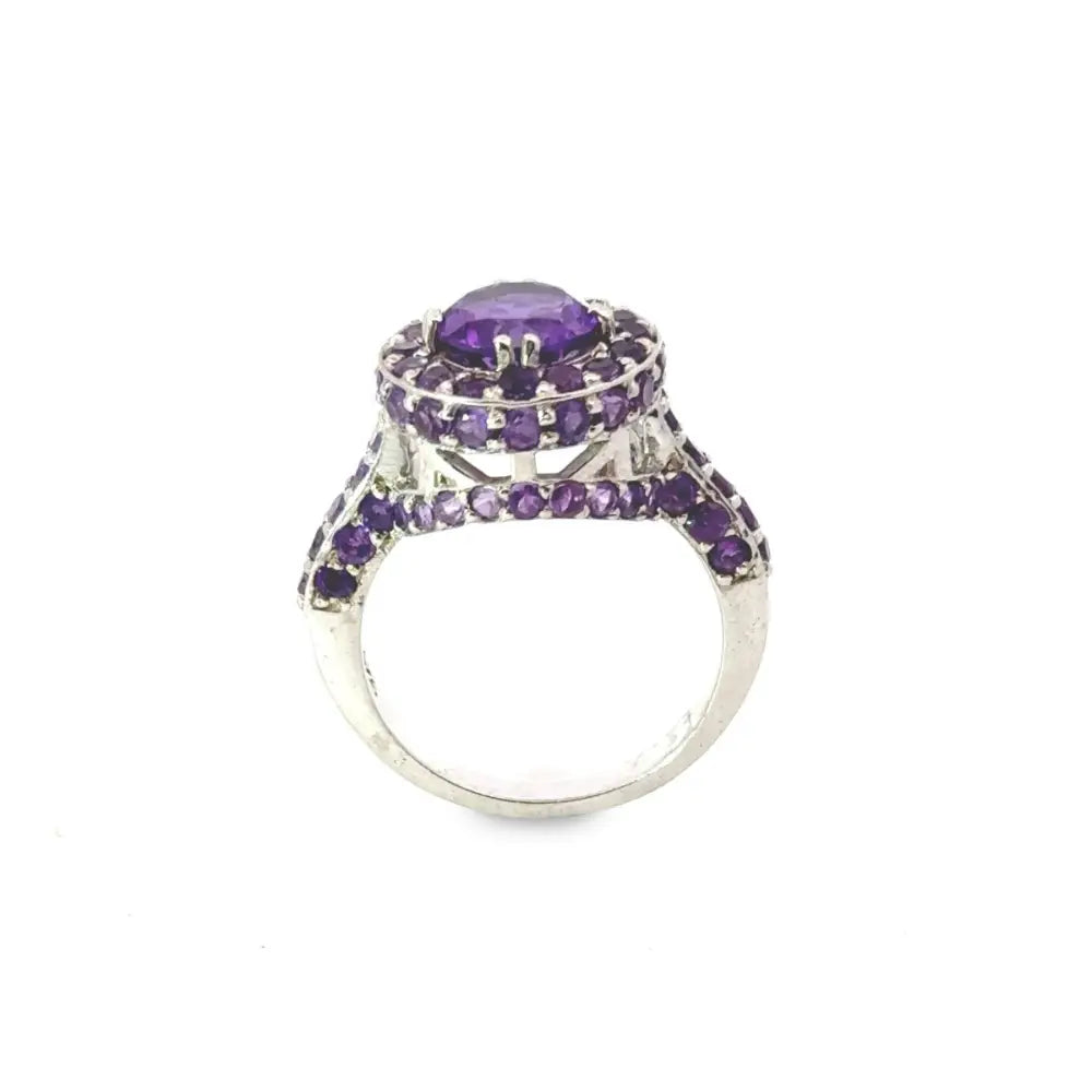 Round Cut Purple Amethyst 925 Silver Promise Ring Valentine's Day Gift Semi Precious Jewelry