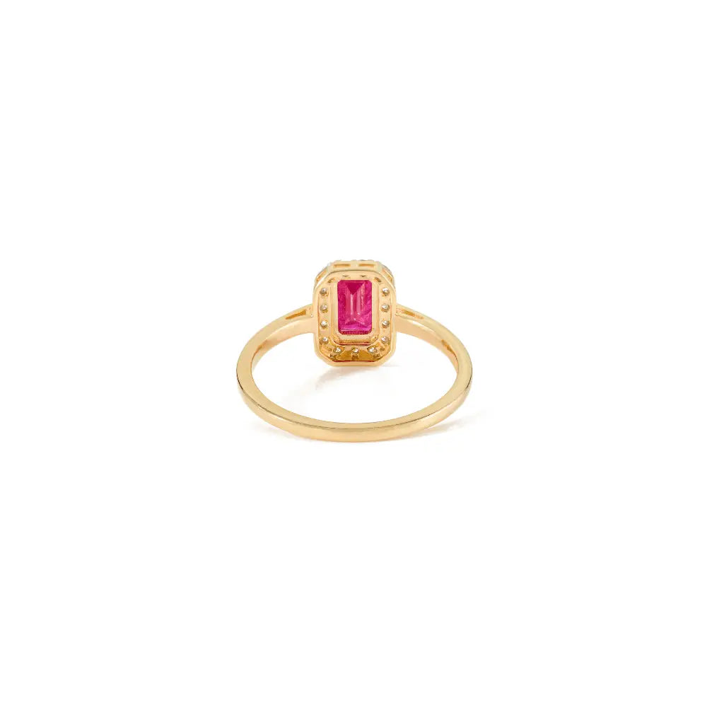 1.26 Ct. Ruby & Diamond Minimal Halo Cluster Ring 14K Solid Yellow Gold Gift For Women