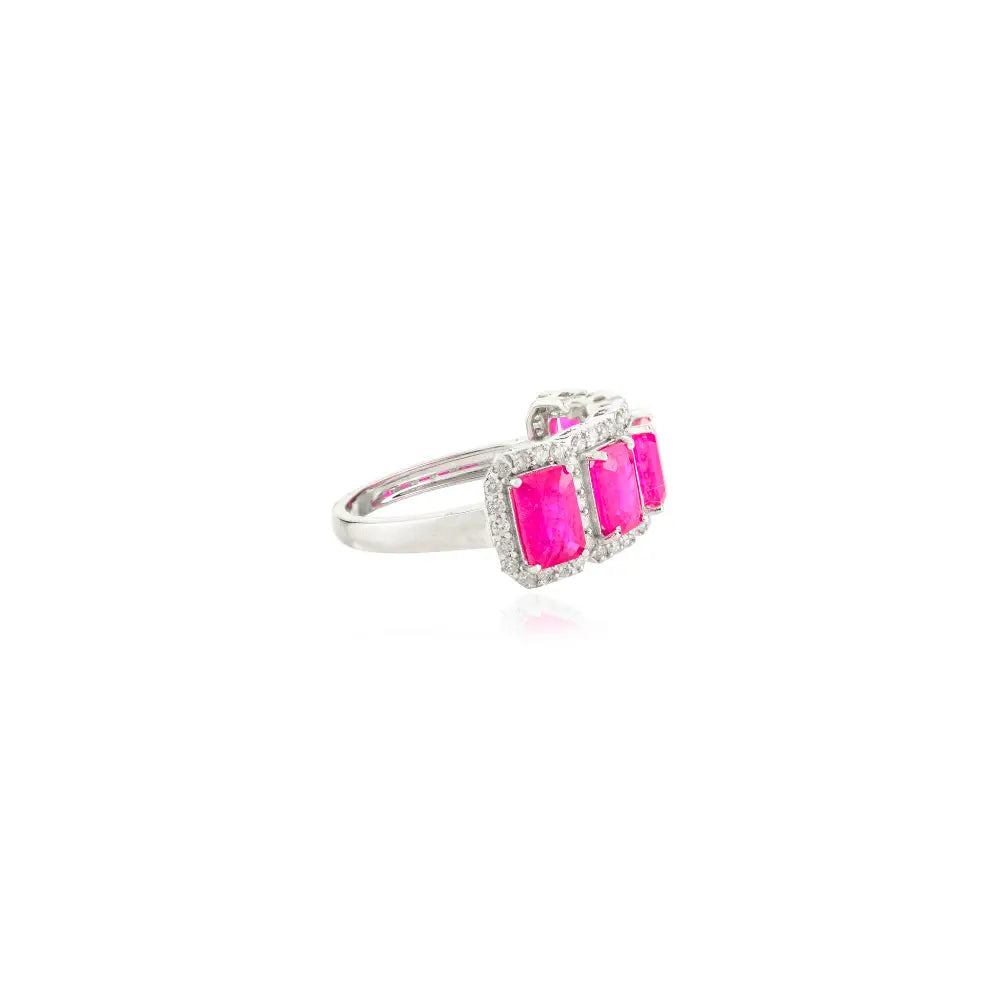 Solid 14K Gold Authentic Ruby & Diamond Halo Half Band Ring Unique Wedding Jewelry