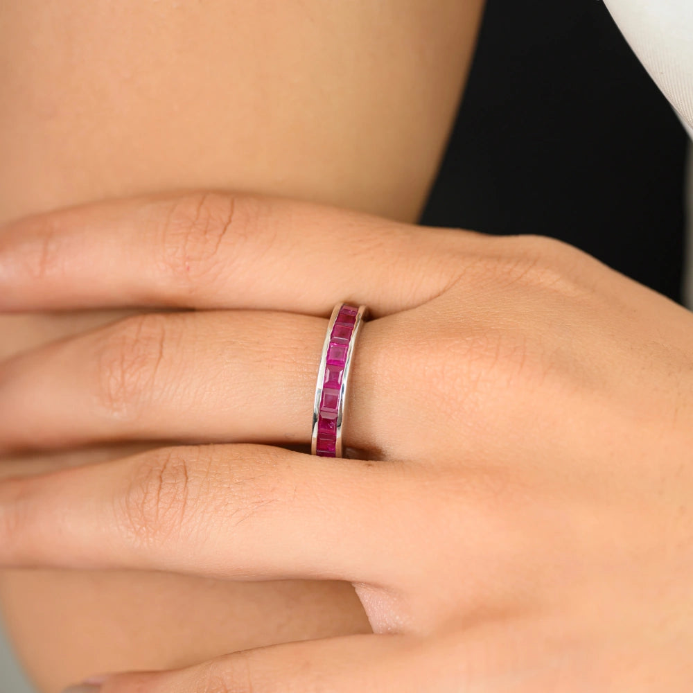 Delicate Modern Design Real Red Ruby Gemstone Ring For Unisex Unique Jewelry July Birthstone