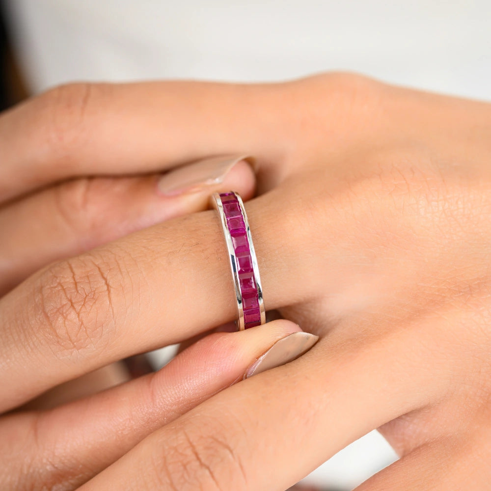 Delicate Modern Design Real Red Ruby Gemstone Ring For Unisex Unique Jewelry July Birthstone