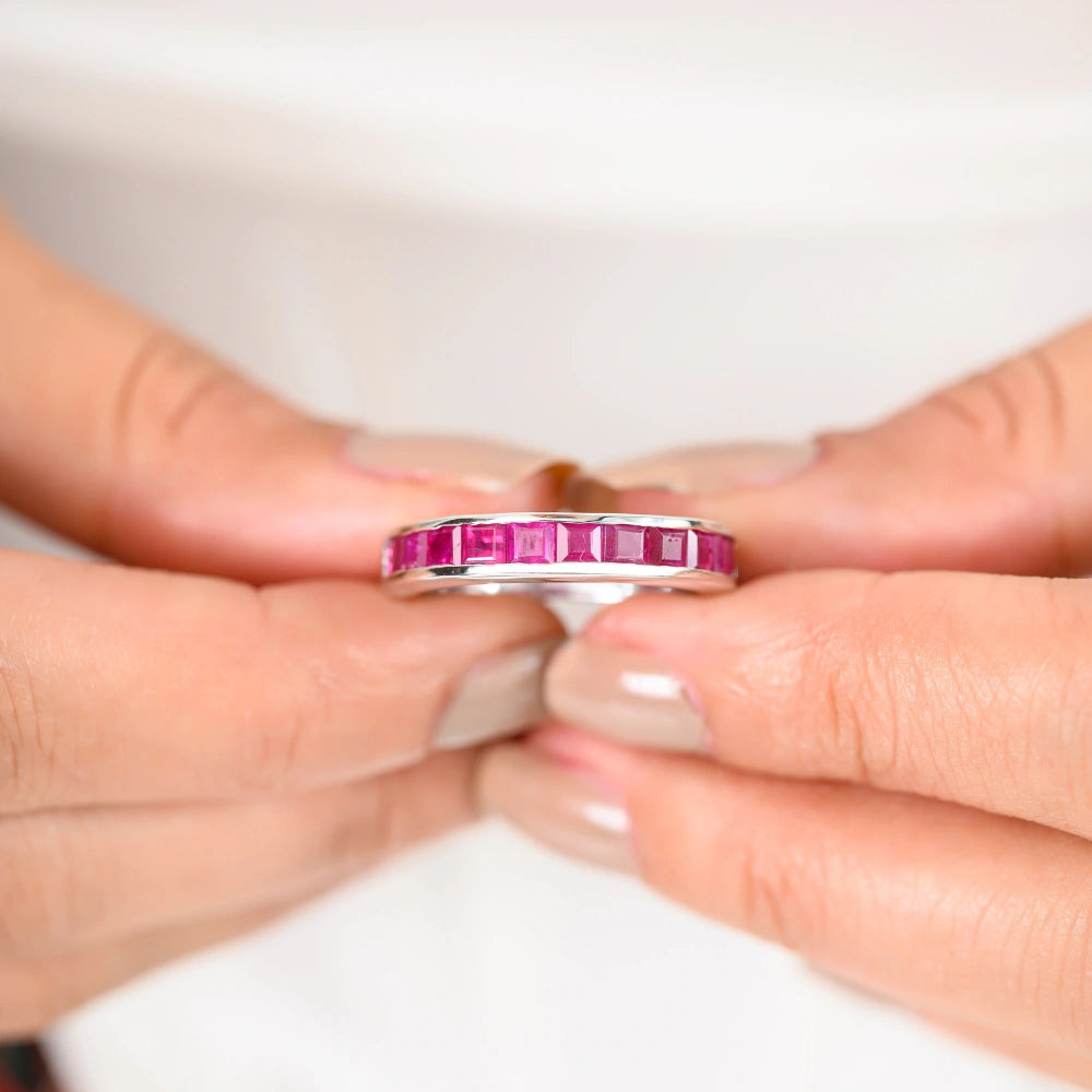 Delicate Modern Design Real Red Ruby Gemstone Ring For Unisex Unique Jewelry July Birthstone