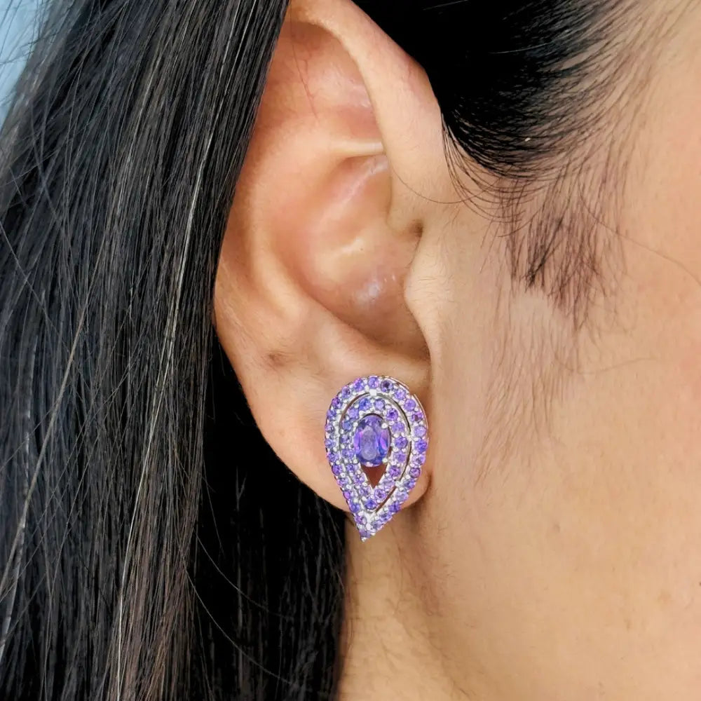 Fine Wholesale Jewelry 100% Natural Amethyst Teardrop Stud Earrings For Wedding In 925 Silver