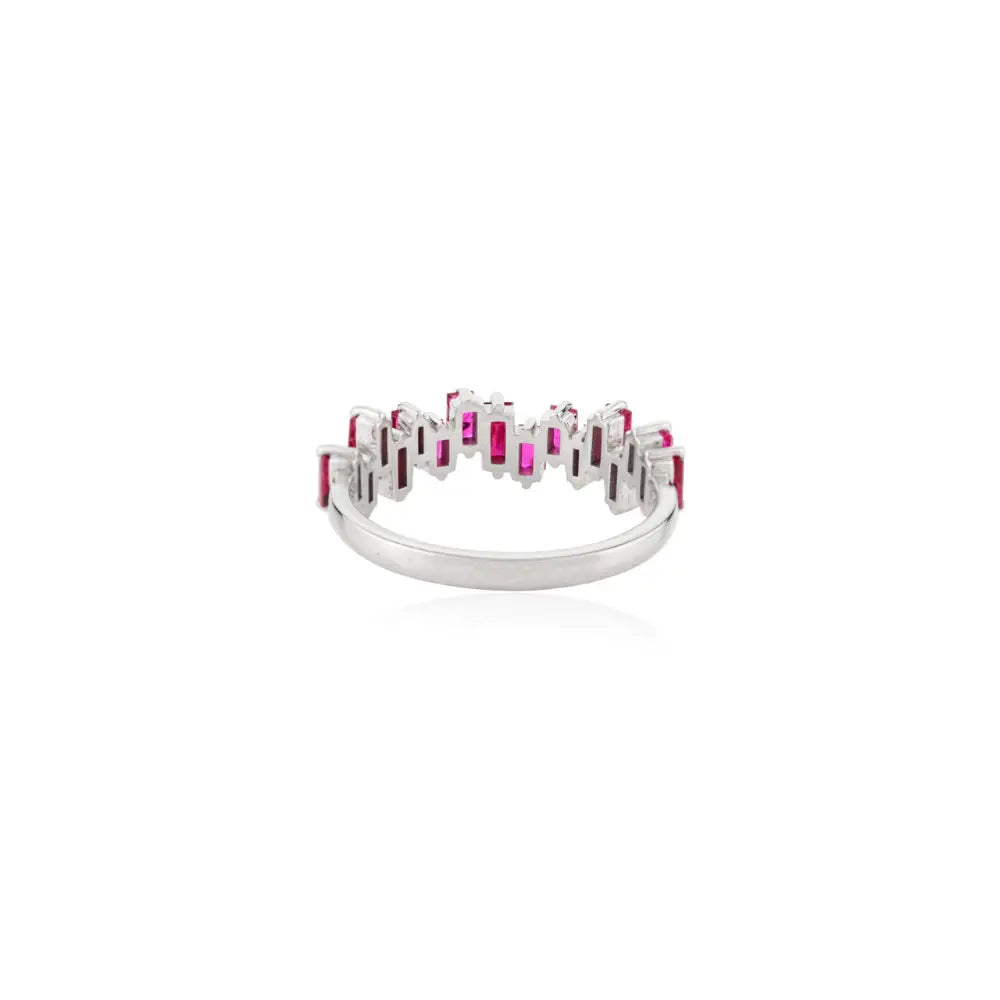 Baguette Shape Ruby Solid K14 White Gold Half Eternity Band Ring Fine Jewelry