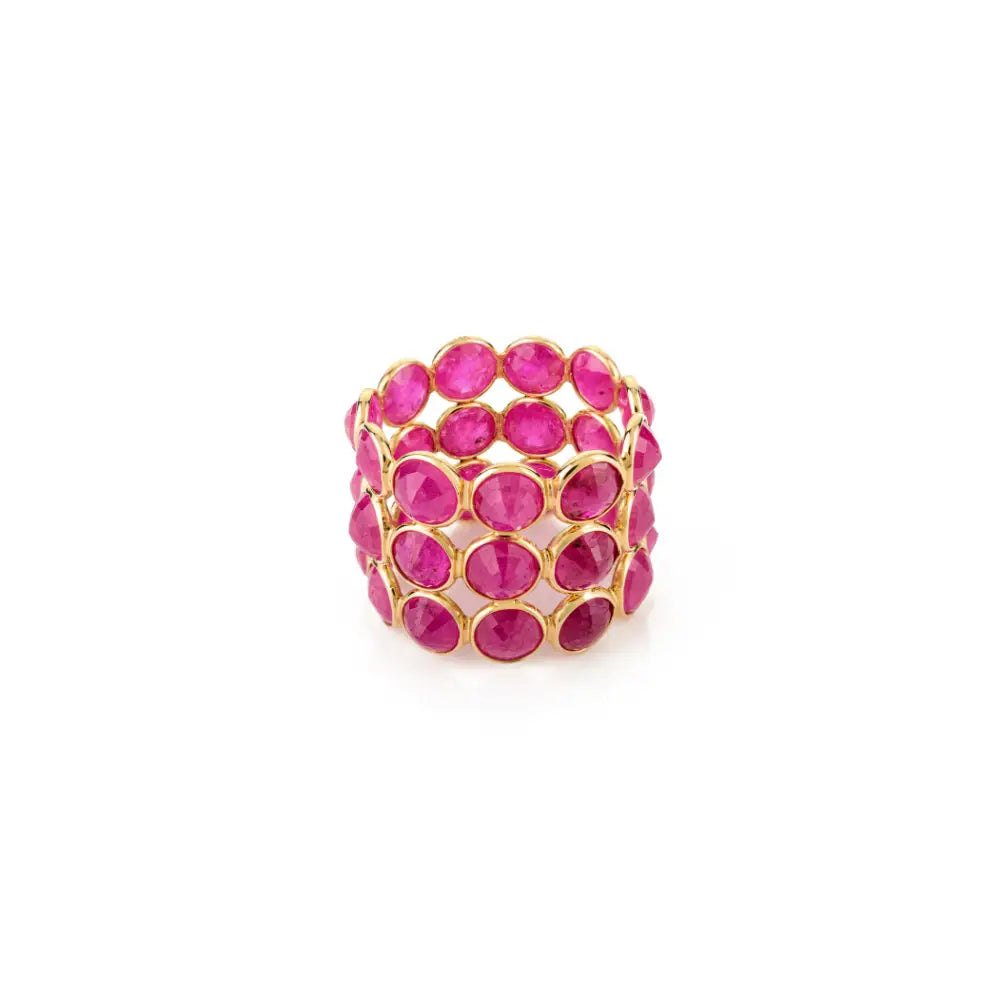 Triple Layer Round Cut Ruby Statement Eternity Band Ring Wedding Jewelry 14K Gold