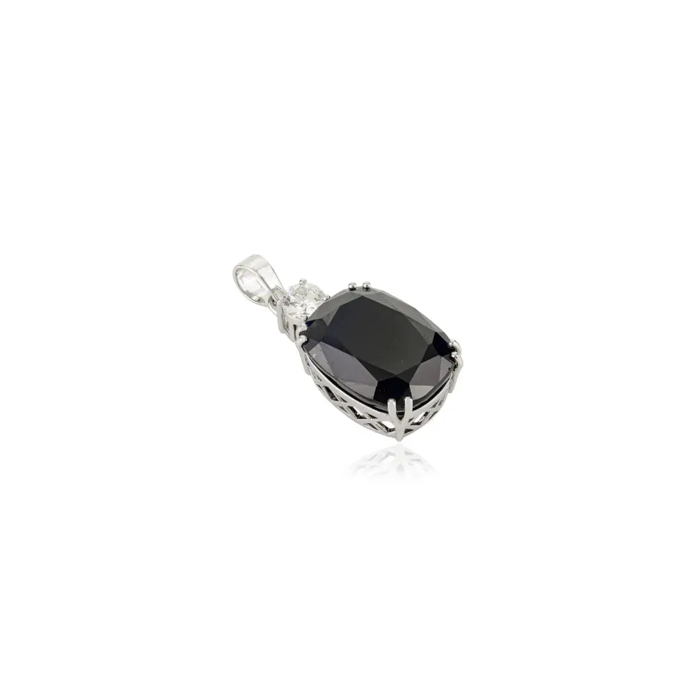 Double Prong Set Blue Sapphire & Diamond Solitaire Statement Pendant 14K Real White Gold