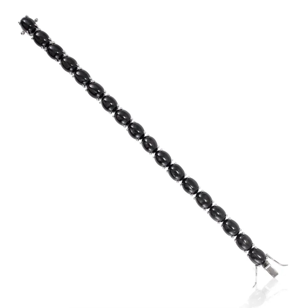 Handcrafted Oval Black Star Tennis Bracelet For Unisex Prong Setting Superior Quality