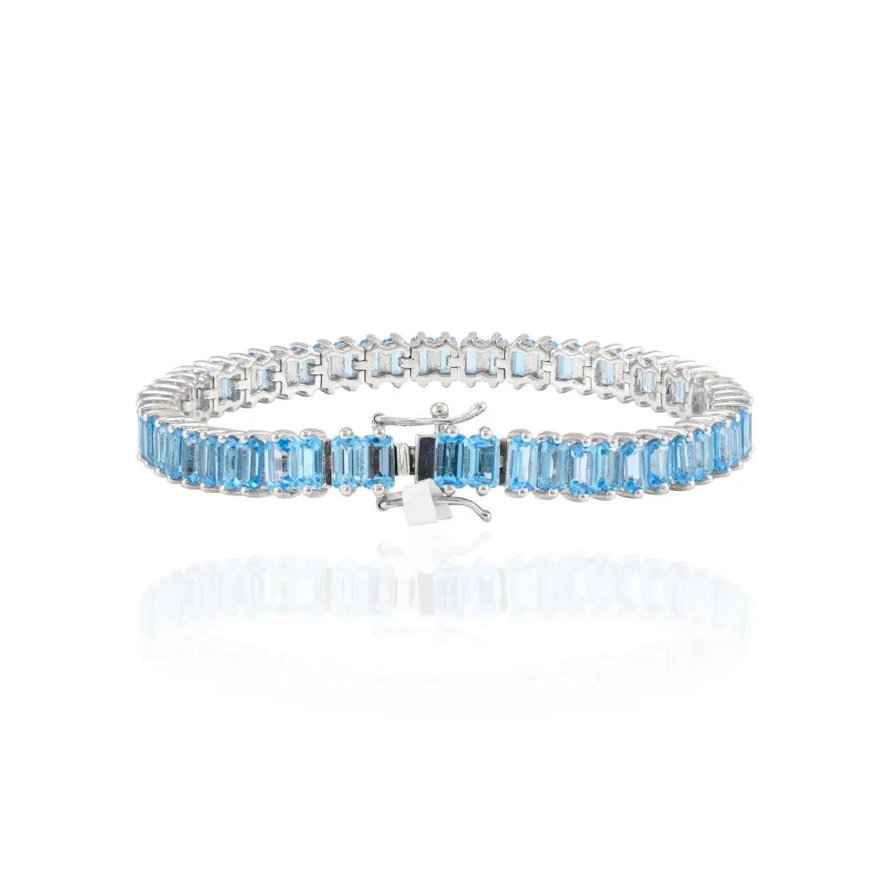 925 Solid Silver Baguette Blue Topaz Stackable Tennis Bracelet Bulk Order In 925 Sterling Silver