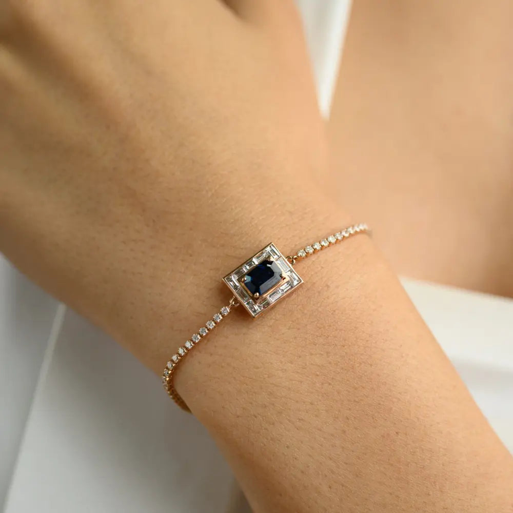Minimal Jewelry Natural Blue Sapphire & Diamond 14K Rose Gold Stylish & Unique Bracelet