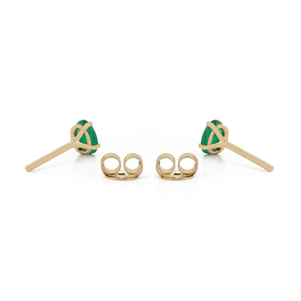 Delicate Design 14K Yellow Gold Genuine Emerald Single Stone Minimal Stud Earrings