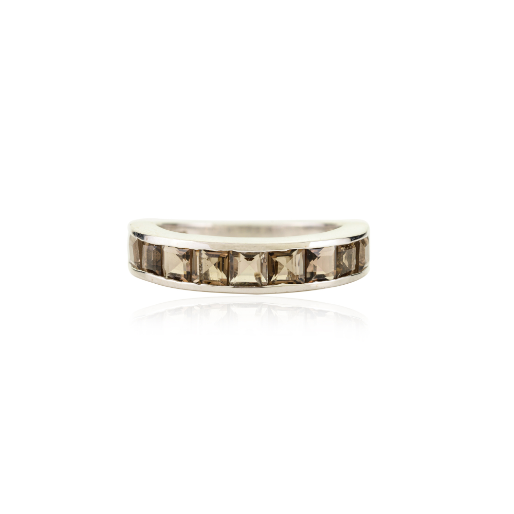 Solid 925 Silver Square Shape 100% Authentic Smoky Topaz Half Eternity Band Ring Birthday Gift For Her