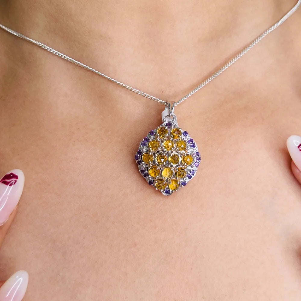Birthday Gift For Her Natural Multi Gemstone Statement Pendant Pure 925 Sterling Silver Jewelry