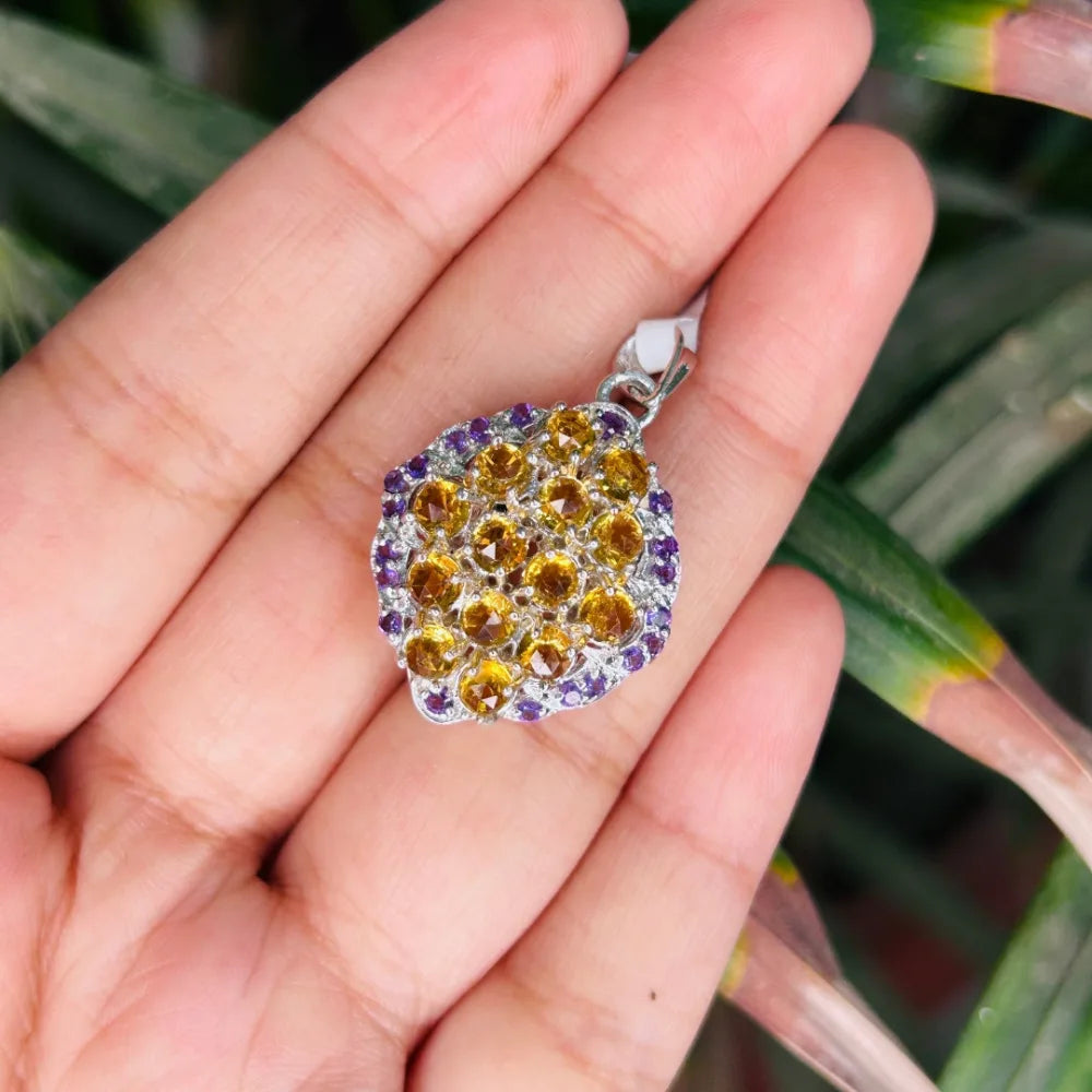 Birthday Gift For Her Natural Multi Gemstone Statement Pendant Pure 925 Sterling Silver Jewelry