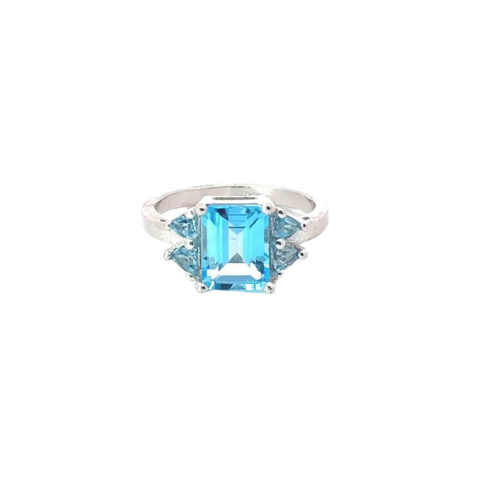 Popular Design Real Blue Topaz 925 Sterling Silver Promise Ring Prong Setting December Birthstone