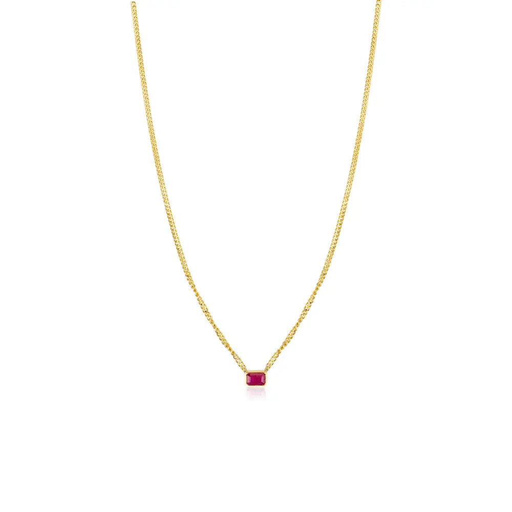 New Trendy Octagon Cut Ruby Single Stone Curb Link Chain Pendant Necklace 14K Gold