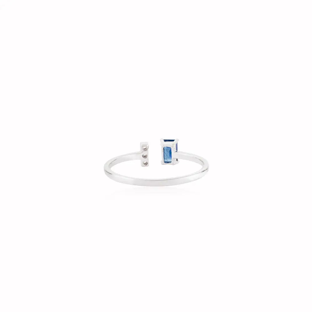 Simple Design K14 White Gold Blue Sapphire & Diamond Open Gemstone Ring Good Price Jewelry