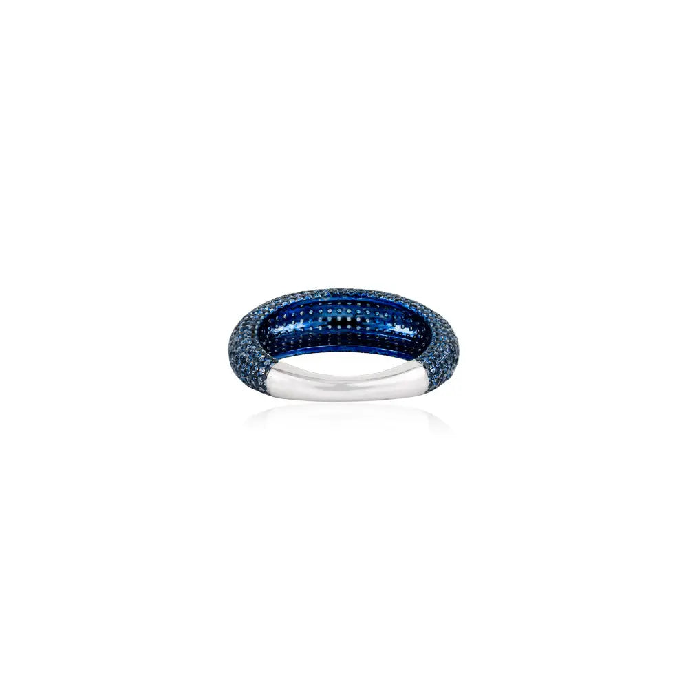 Full Pave Set Blue Sapphire 14K Solid White Gold Chunky Dome Ring For Unisex Custom Jewelry