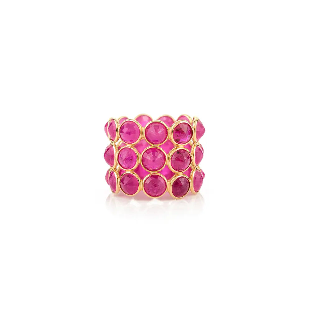 Triple Layer Round Cut Ruby Statement Eternity Band Ring Wedding Jewelry 14K Gold