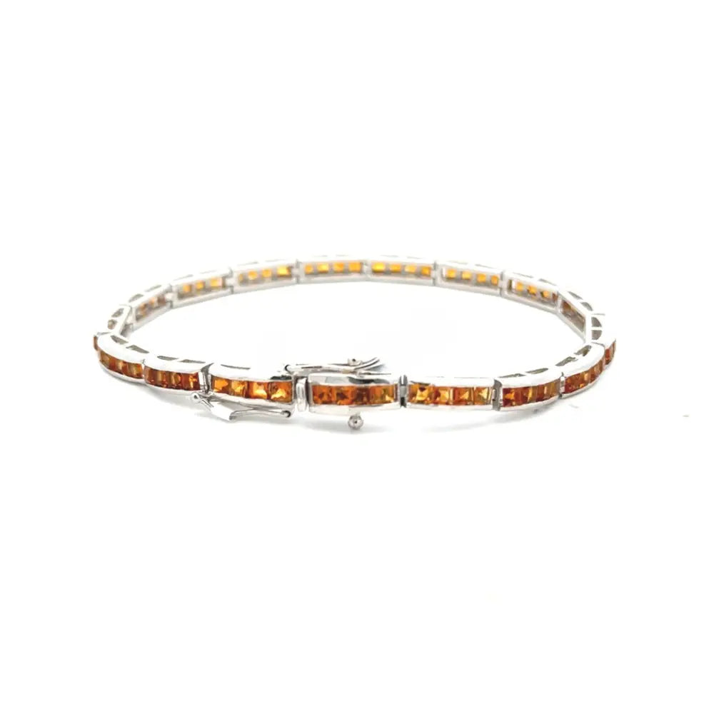 Square Cut Citrine Gemstone Tennis Bracelet For Daily Wear Pure 925 Sterling Silver