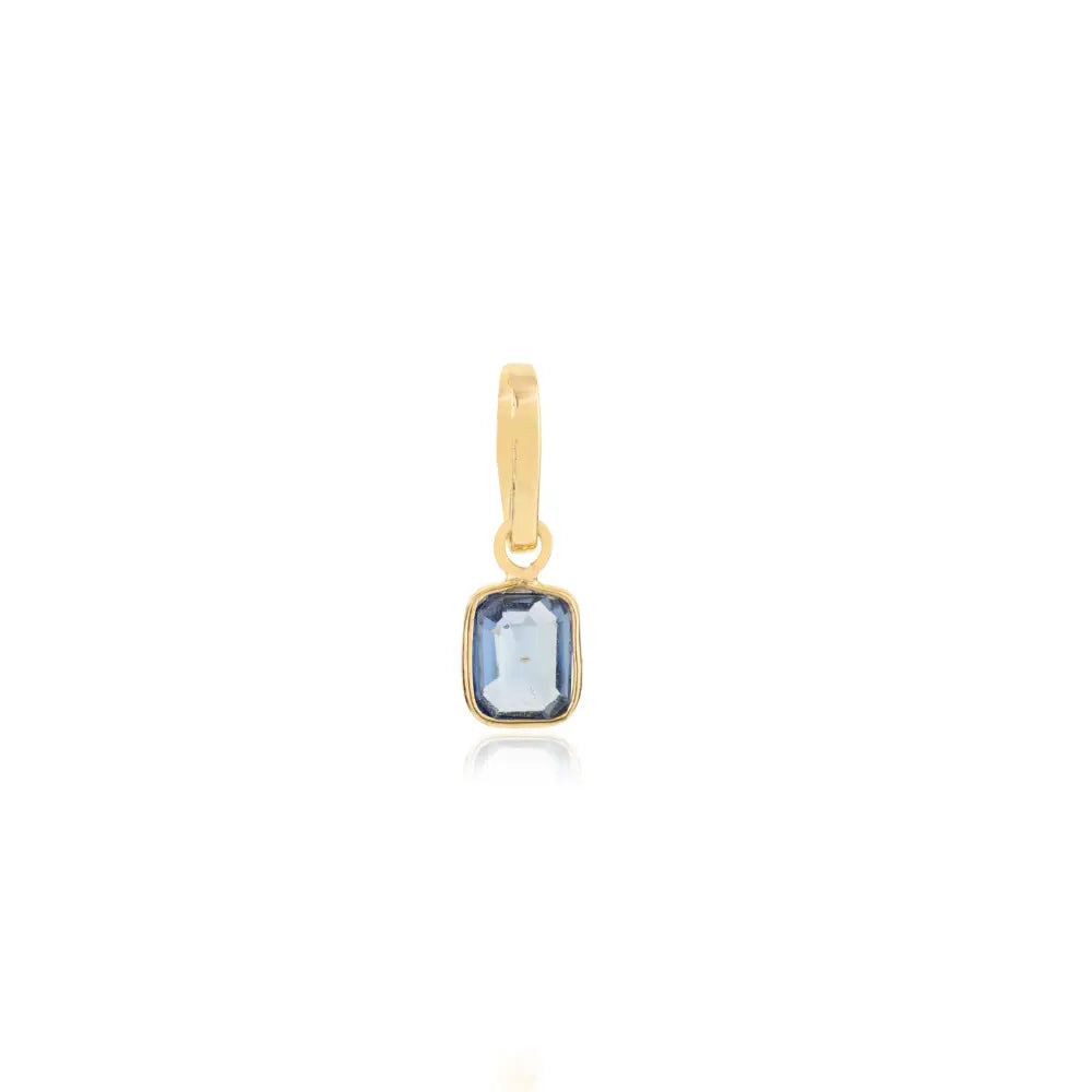 Delicate Small Octagon Cut Blue Sapphire Minimal Single Stone Pendant 14K Yellow Gold