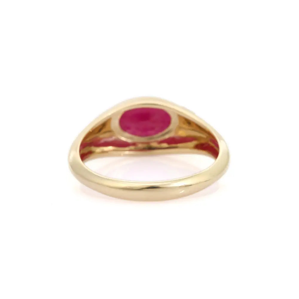 Best Selling Products 14K Real Yellow Gold Ruby Gypsy Set Signet Ring Trending Jewelry