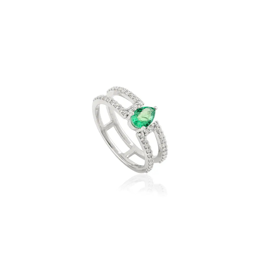 Newly Design 14K White Gold Natural Emerald & Diamond Split Shank Wedding Ring