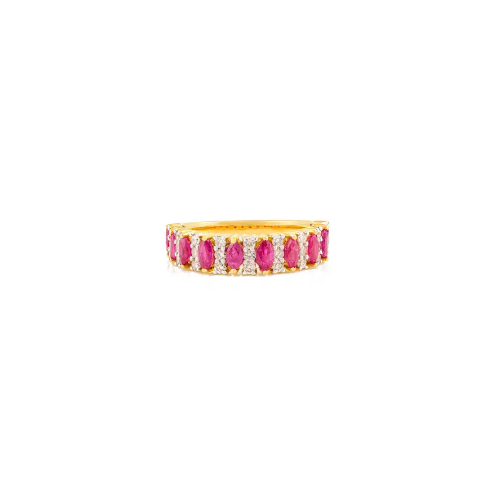 100% Genuine Ruby & Diamond Half Eternity Band Rind For Women 14K Yellow Gold