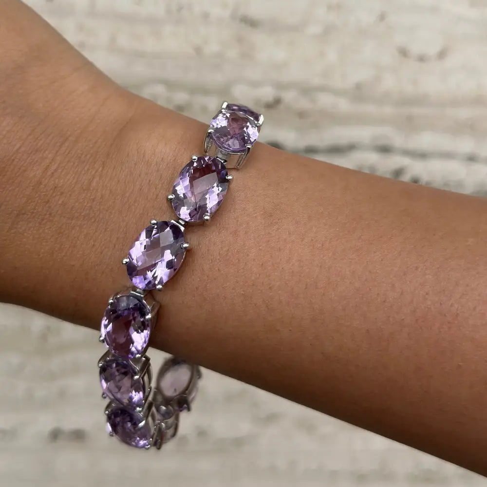 Newly Latest Design Oval Cut Amethyst Tennis Bracelet Set In Sterling 925 Silver Wholesale Jewelry