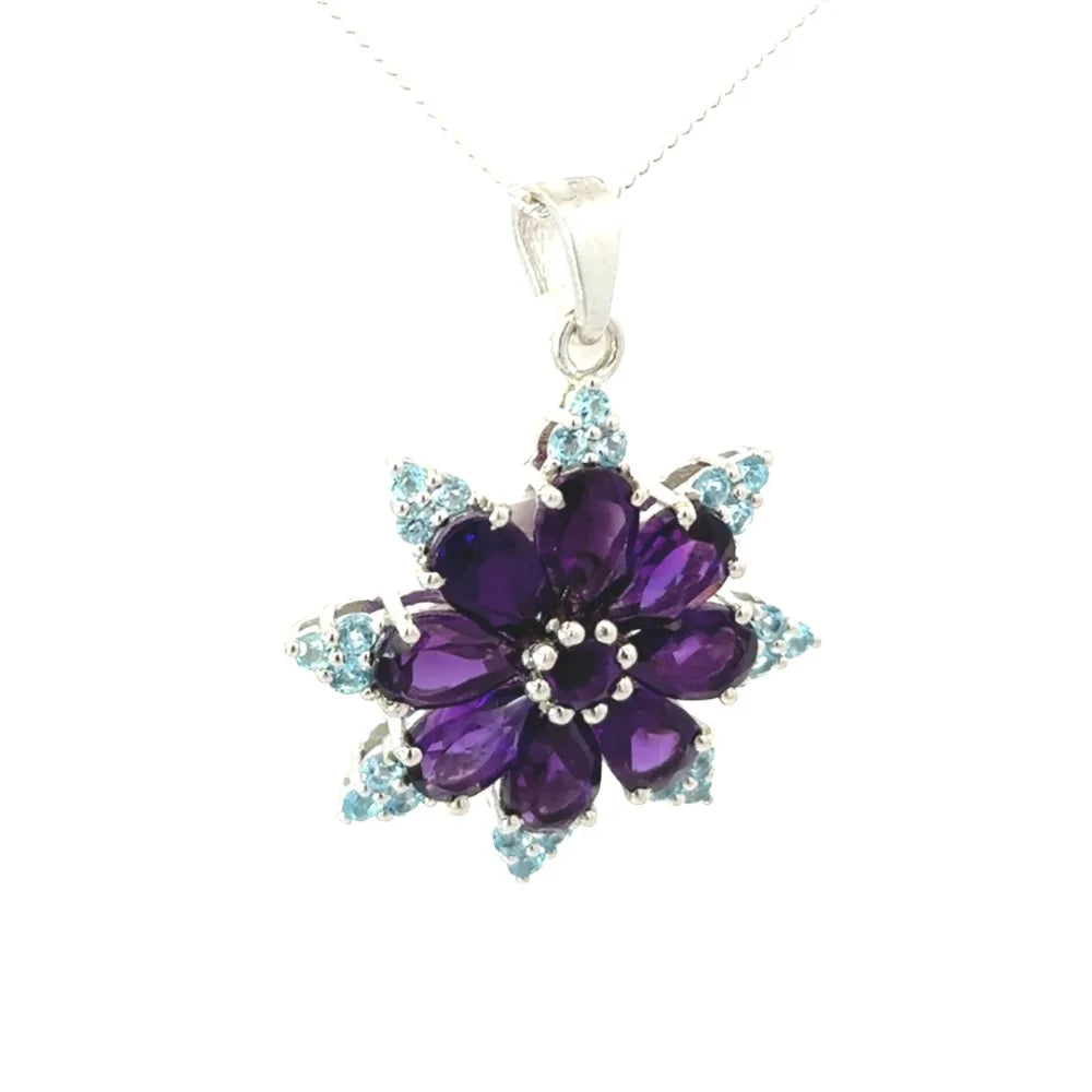 Birthstone Jewelry Handmade Real Multi Gemstone Flower Pendant Birthday Gift For Her
