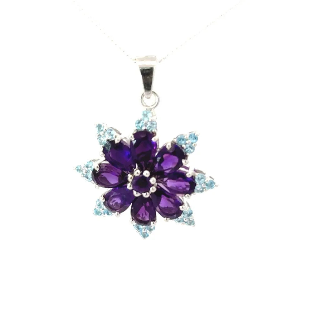 Birthstone Jewelry Handmade Real Multi Gemstone Flower Pendant Birthday Gift For Her