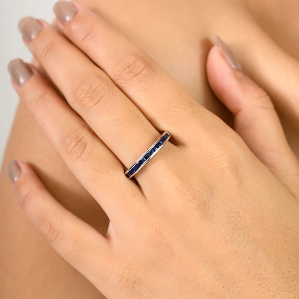 Precious Gemstone Jewelry Genuine Blue Sapphire Stackable Ring Top Quality Products