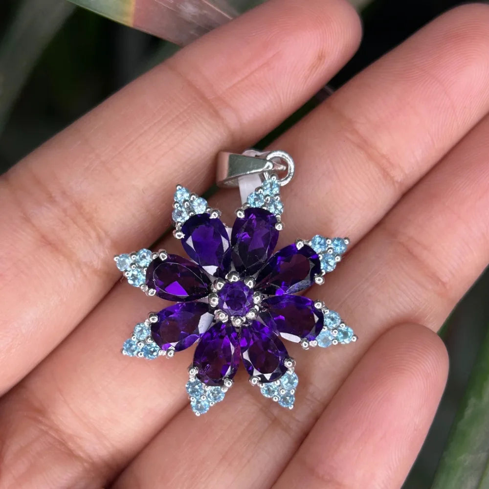 Birthstone Jewelry Handmade Real Multi Gemstone Flower Pendant Birthday Gift For Her