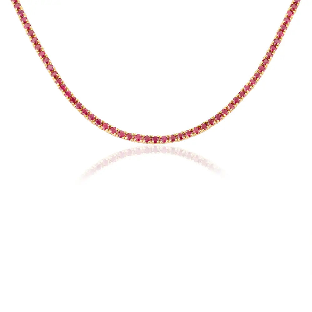 Bulk Jewelry 100% Authentic Round Cut Ruby K18 Yellow Gold Tennis Necklace