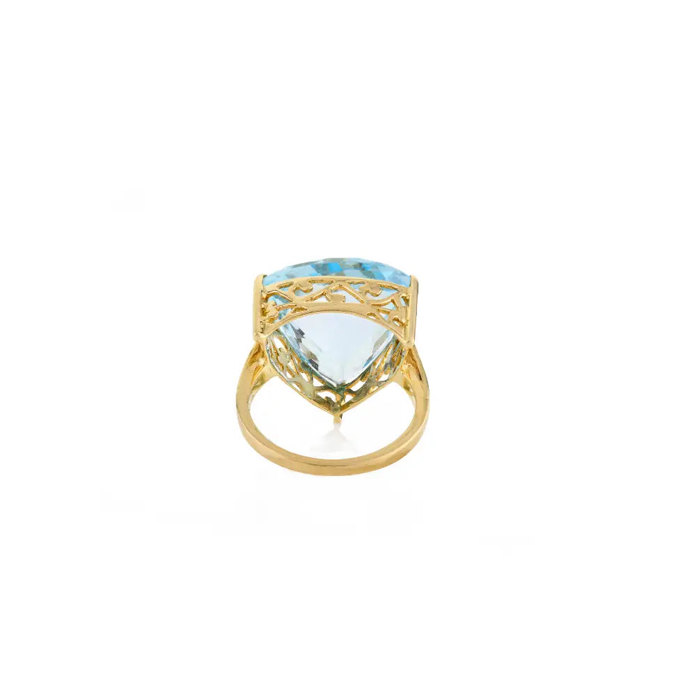 Trillion Cut Blue Topaz 18K Yellow Gold Statement Ring For Unisex Custom Logo Wedding Jewelry