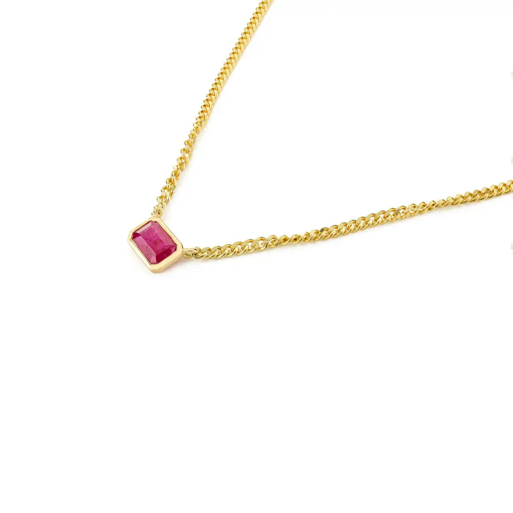 New Trendy Octagon Cut Ruby Single Stone Curb Link Chain Pendant Necklace 14K Gold