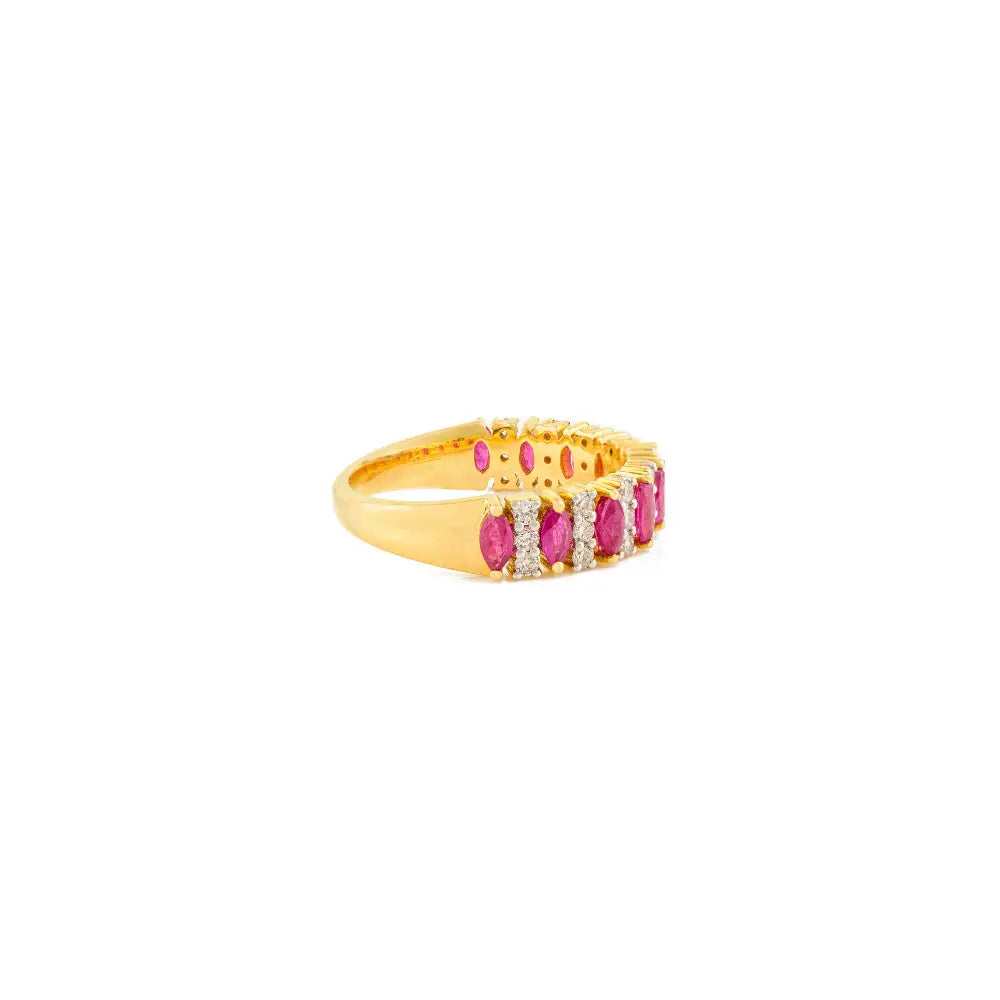 100% Genuine Ruby & Diamond Half Eternity Band Rind For Women 14K Yellow Gold