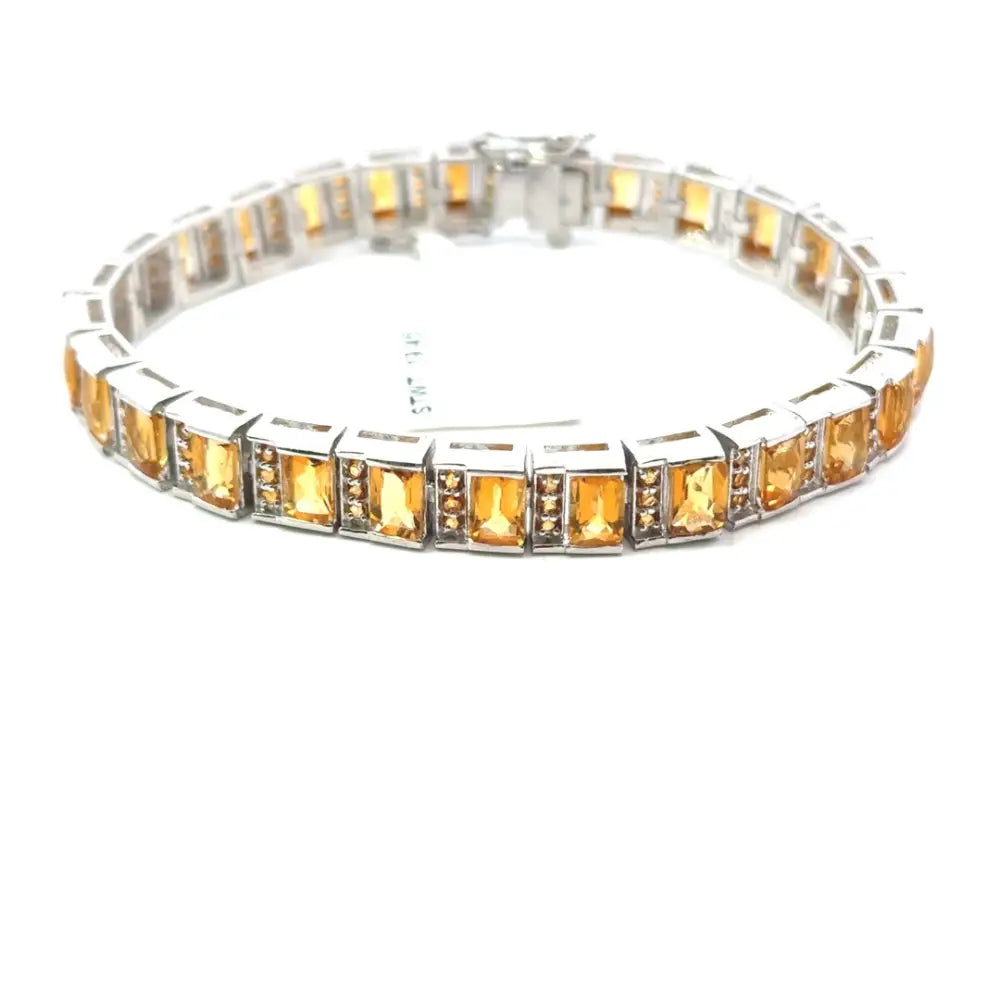 Trendy Women Luxury Jewelry Genuine Citrine Tennis Bracelet For Birthday Gift For Her 925 Sterling Silver