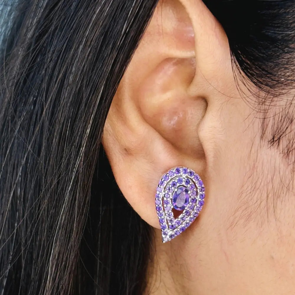 Fine Wholesale Jewelry 100% Natural Amethyst Teardrop Stud Earrings For Wedding In 925 Silver